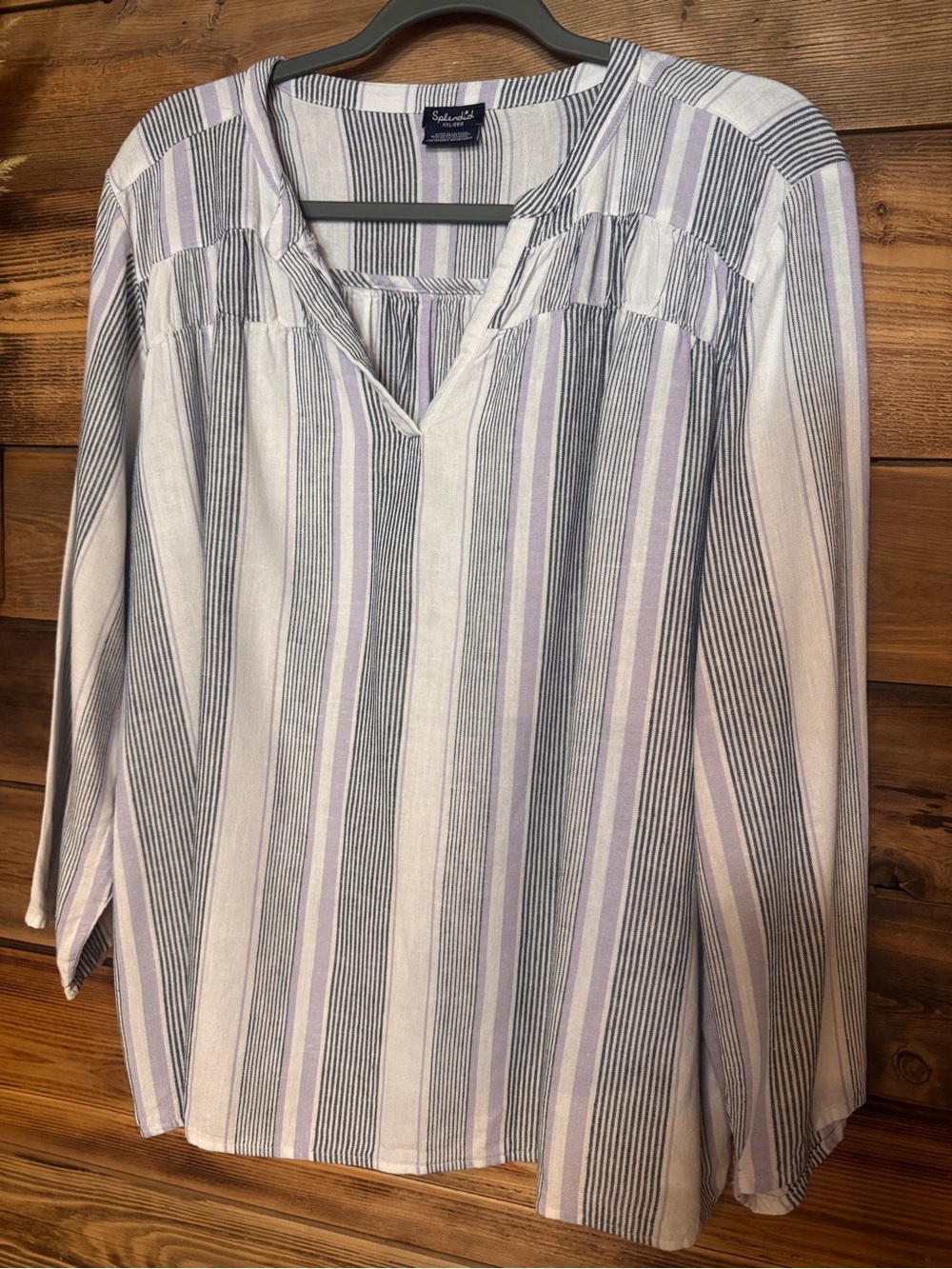 Splendid Lavender, White & Gray Striped V-Neck Tunic Blouse | Size XXL